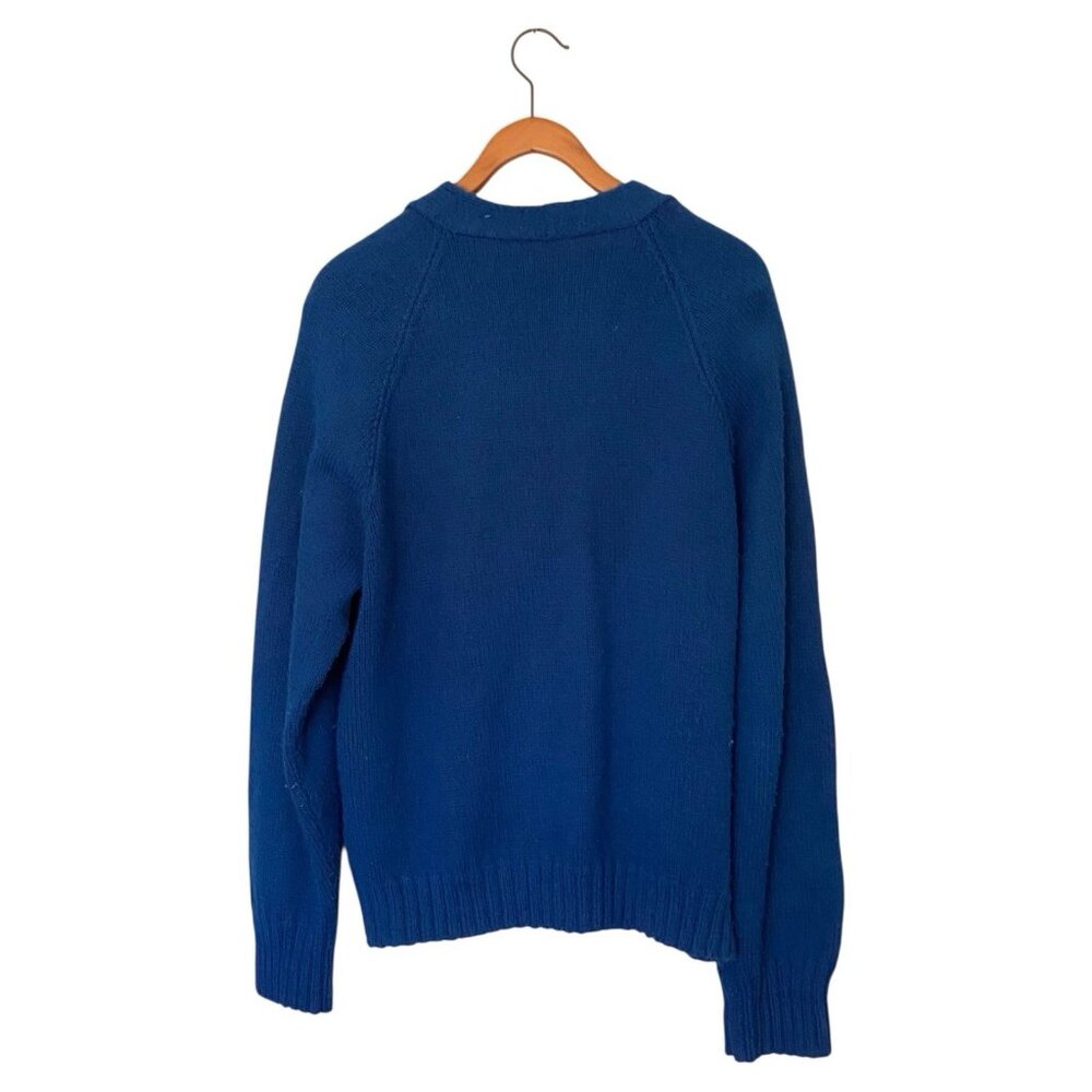 Vintage 60’s Bright Blue Hand Knit Cardigan Sweater Men’s Size M USA Monogram W - Picture 2 of 7